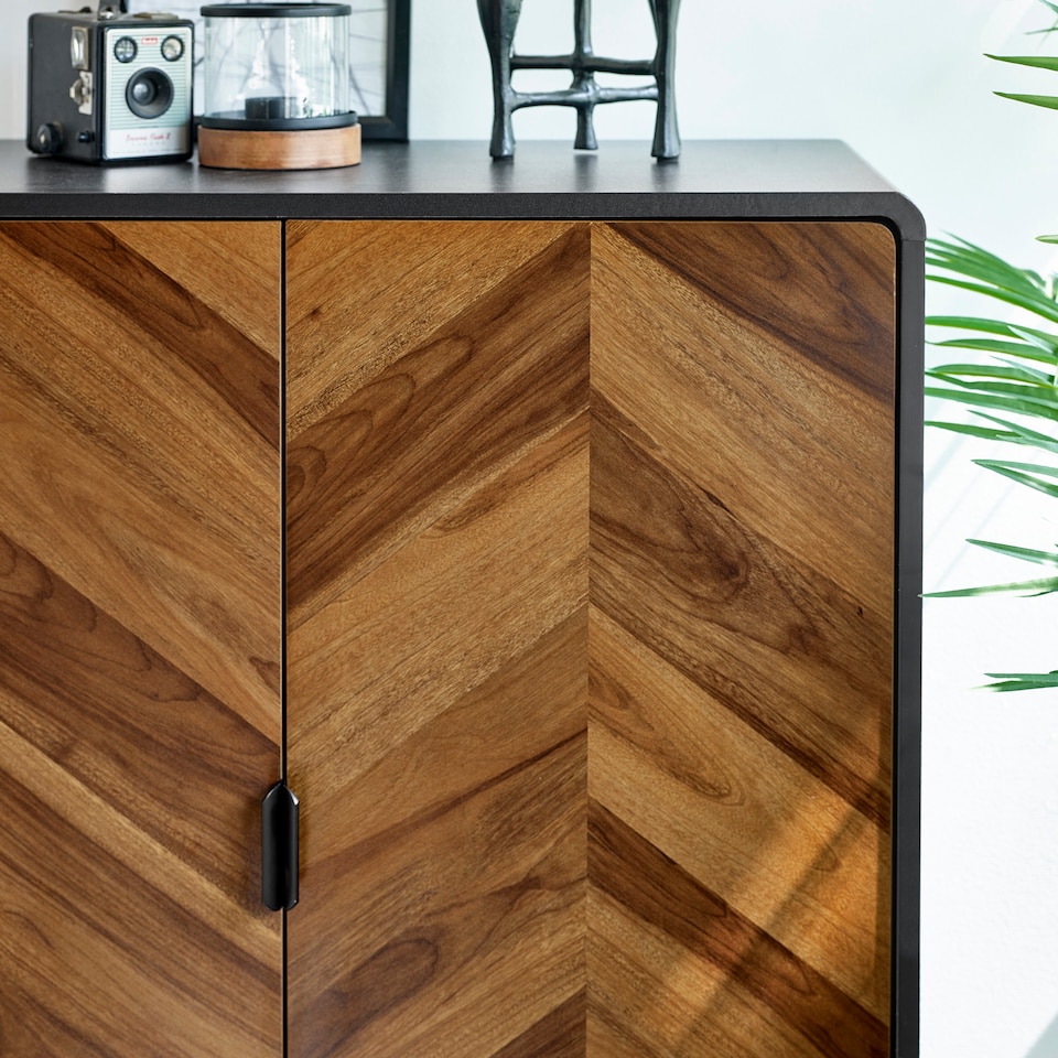 image 1 of Alvin Black and Natural Woodâ€‘Effect 2 Door Storage Cabinet