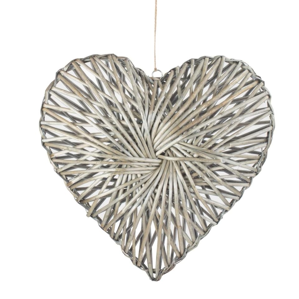 image 1 of Medium Wicker Heart Wreath Grey Wash Finish | Brown | Natural