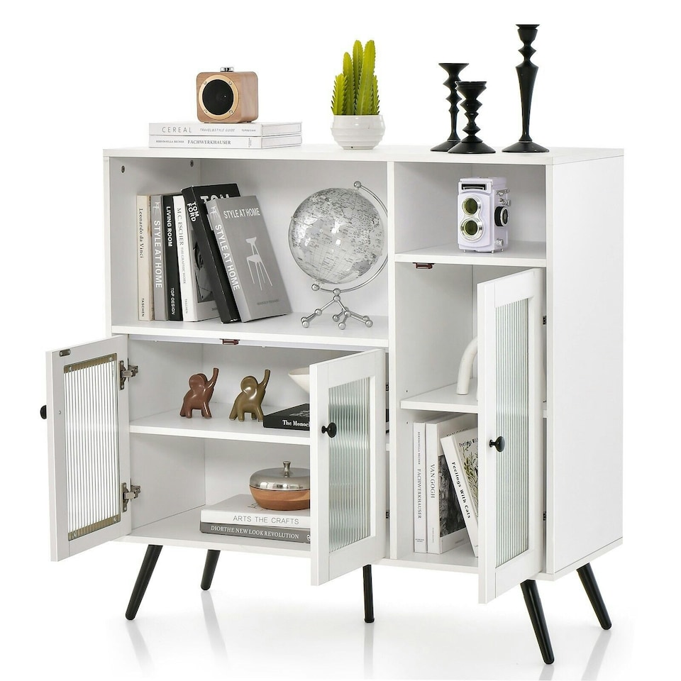 image 1 of COSTWAY Kitchen Storage Cabinet Wooden Buffet Cupboard White | White | 1