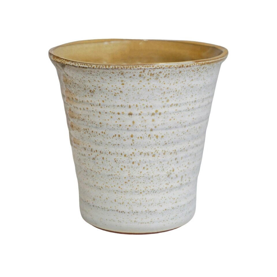 image 1 of Vallo Reactive Glaze Tapered Planter Cream