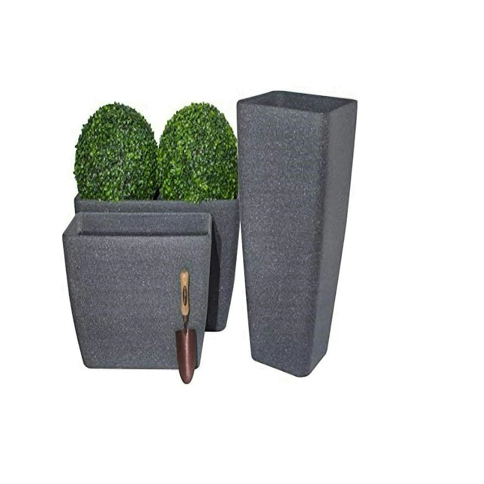 image 1 of Primrose Baltic Grey Stone Effect Flared Square Planter Plant Pot 76m
