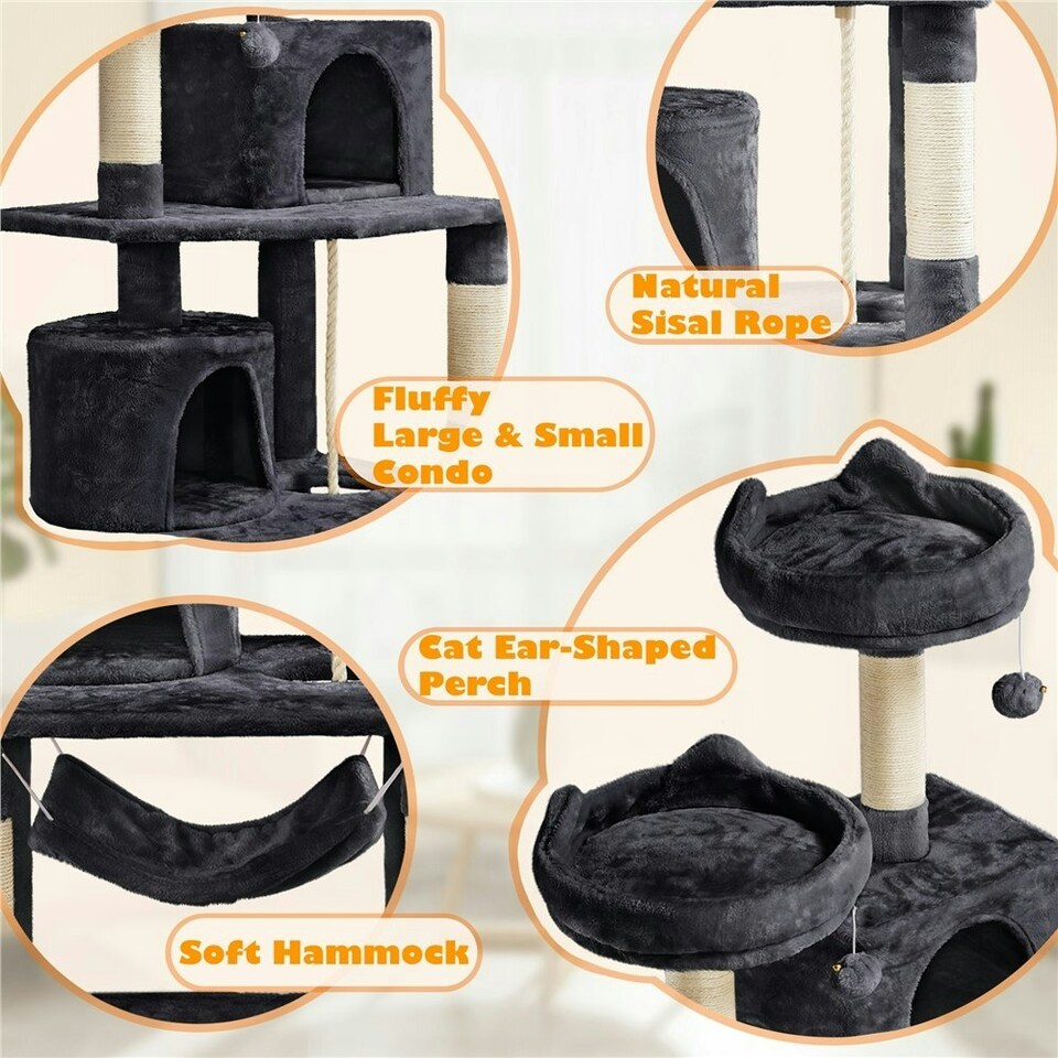 image 1 of Yaheetech 158 cm Multi Level Cat Tree with Condos Black