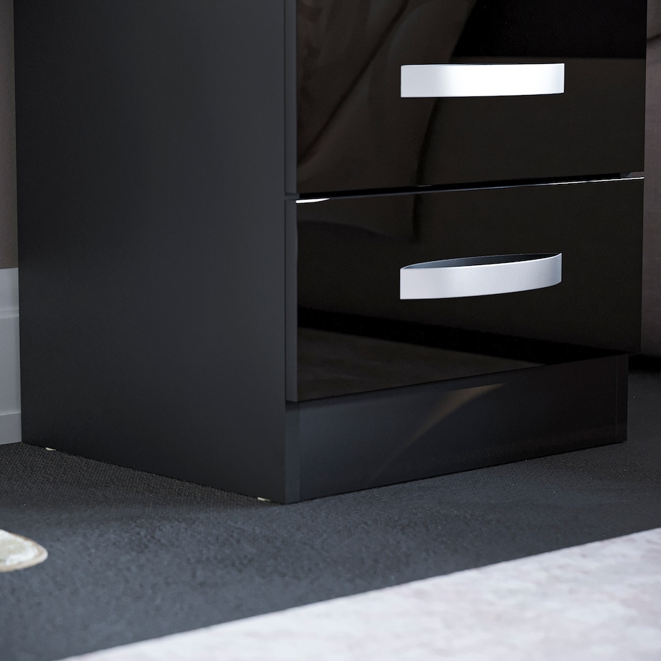 image 1 of Vida Designs Hulio 3 Drawer Bedside Chest High Gloss Cabinet Table Nightstand, Black