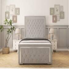 Sloomy Sofia Chrome Silver Plush Bed Frame With Mattress With 50" Upholstered Headboard 4' Small Double