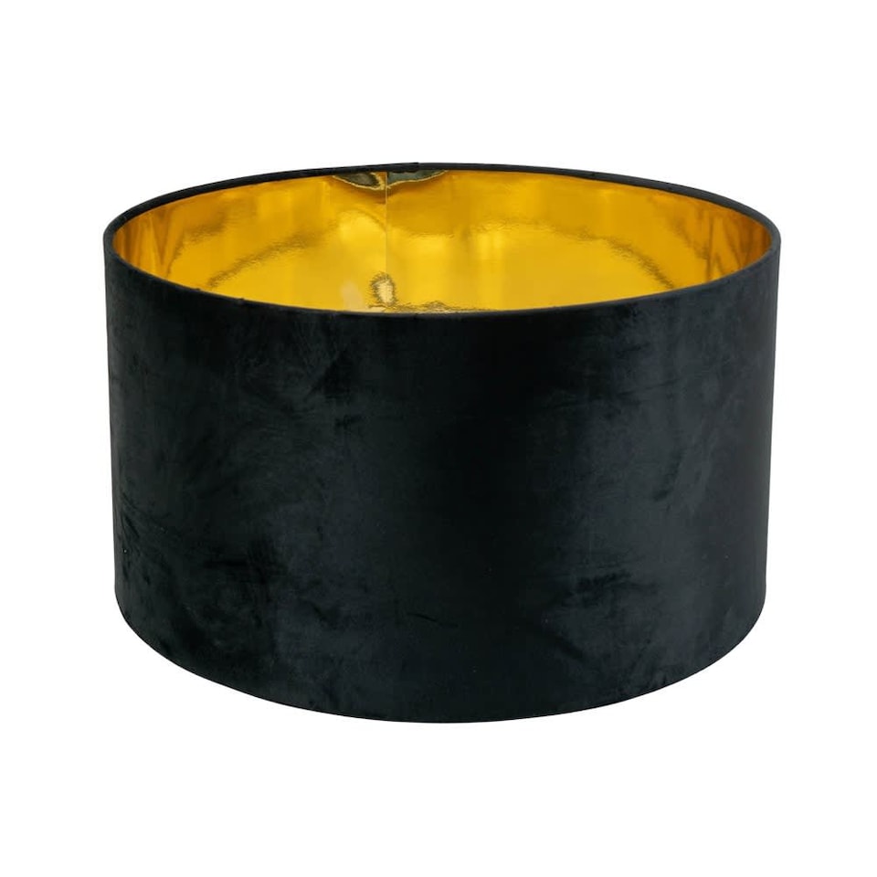 image 1 of ValueLights Reni Large Black Velvet Gold Inner Lamp Shade & Bulb | Black