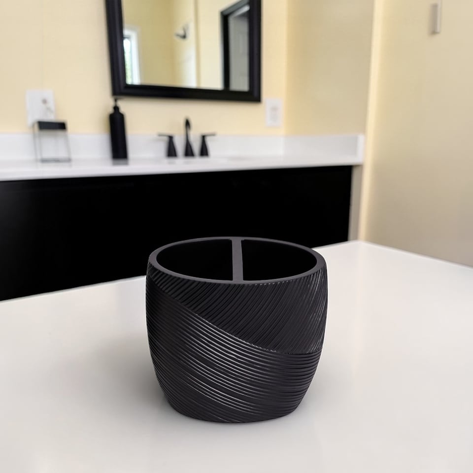 image 1 of Ripple Black Textured 4 Piece Bathroom Accessory Set | Black | Black | 1