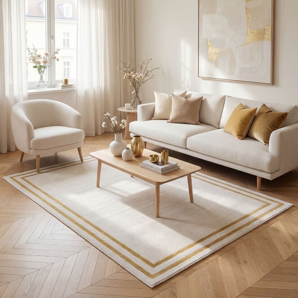image 1 of The Rugs Carmel Collection Bordered Area Floor Rug Runner Soft Pile Living Room Bedroom