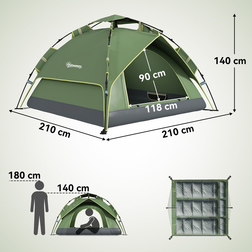 image 1 of Outsunny 2-3 Man Pop Up Tent Camping Festival Hiking Family Travel Shelter