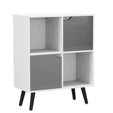 White 4-Cube Storage Unit with 2 Wooden Doors and Legs | Grey | Grey & Black | 1