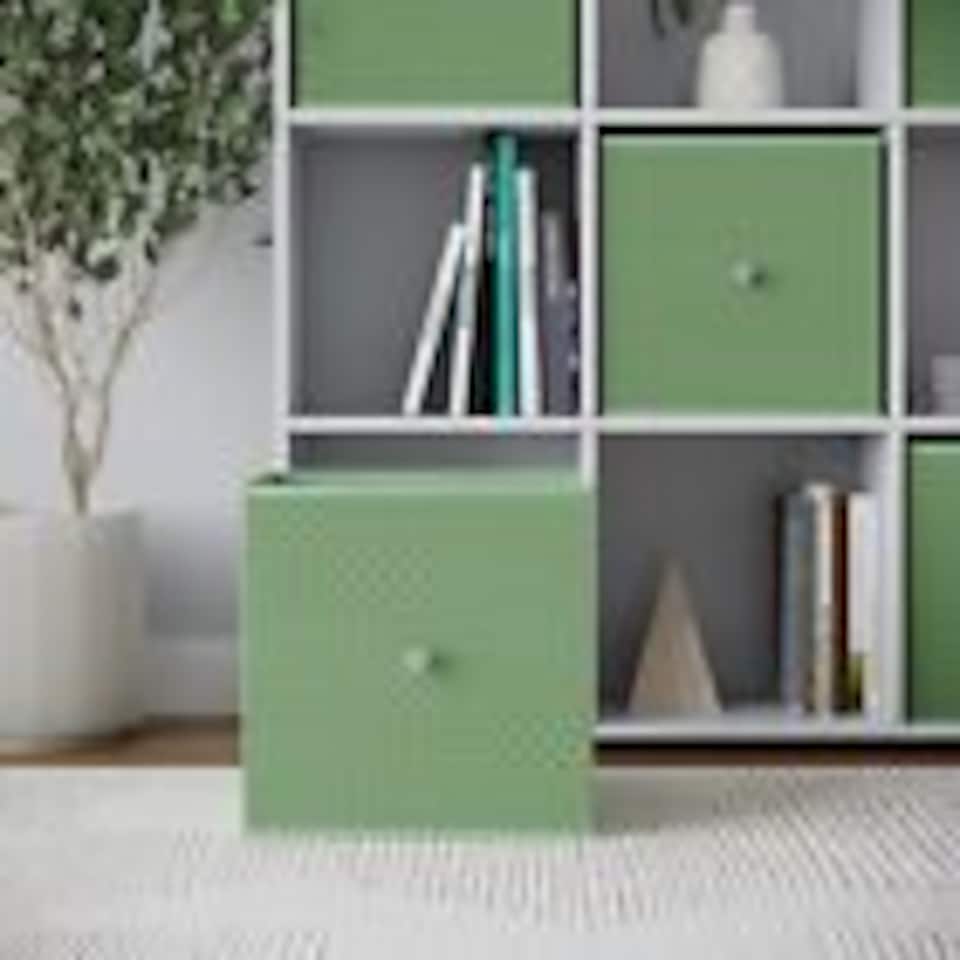 image 1 of Foldable Woven Fabric Storage Cube Box Drawer Insert Organiser Basket with Handle | Green | Pastel Green | Pack of 6 | 6