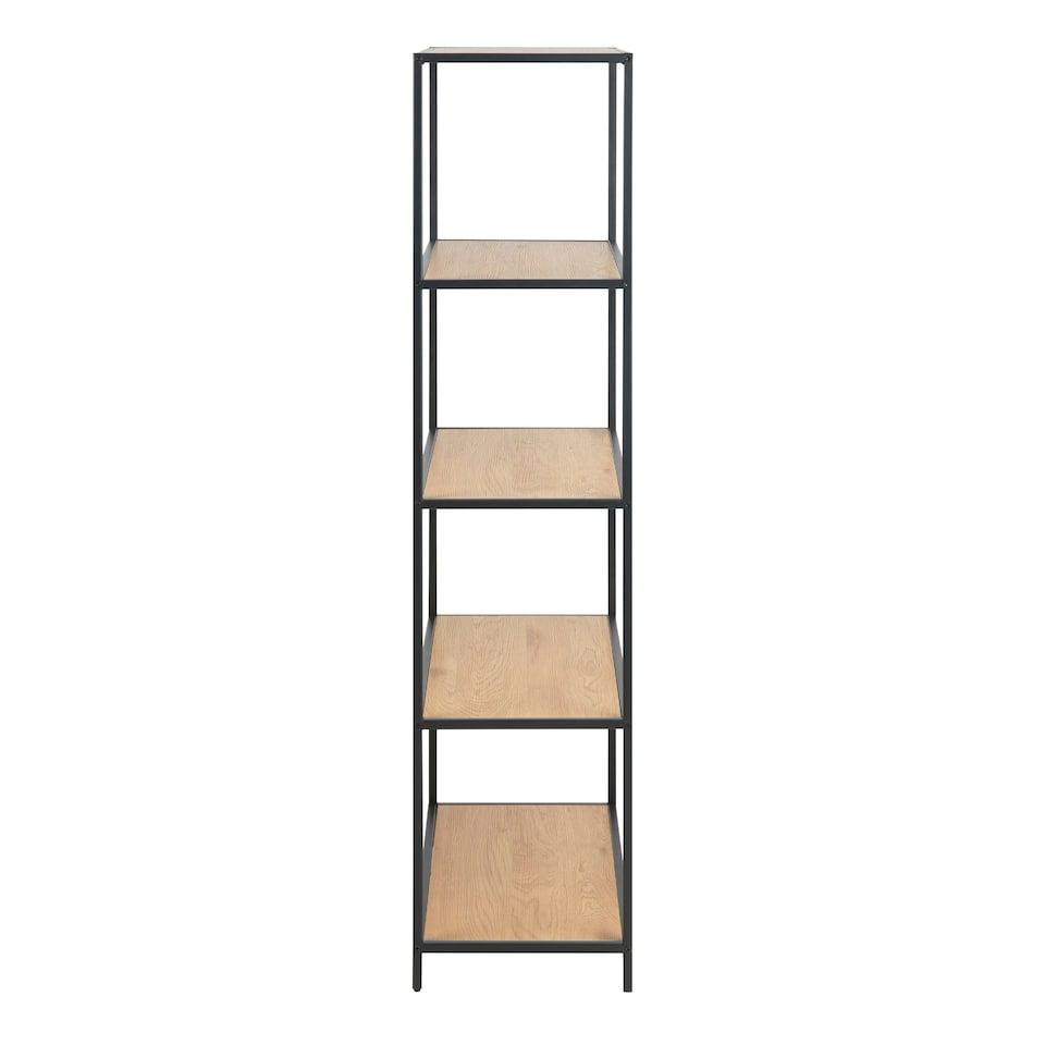 image 1 of Seaford Tall Black Metal Bookcase with 4 Oak Shelves