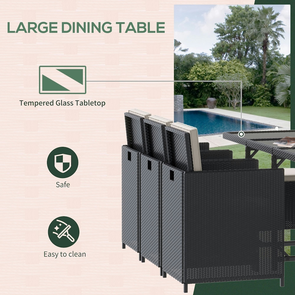 image 1 of Outsunny 11pc Patio Furniture Rattan Dining Set Garden Wicker Table