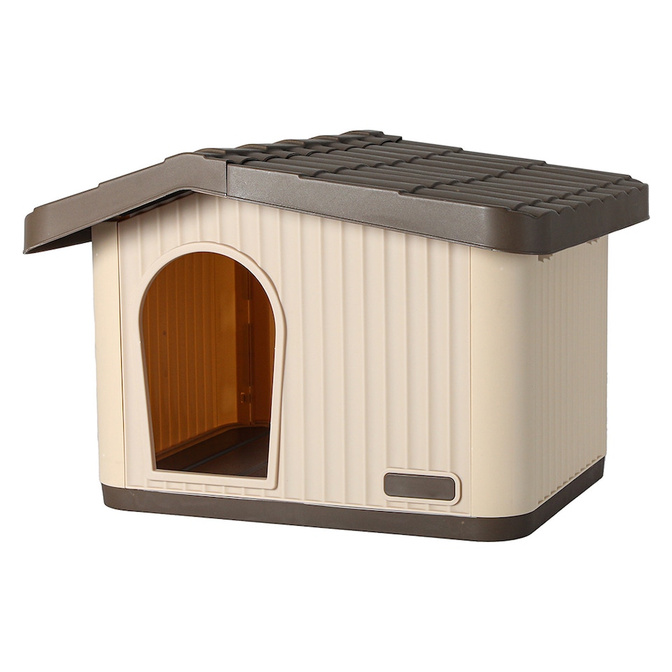 image 1 of Skylos Plastic Dog House Pet Kennel Shelter for Small Medium Dogs Indoor Outdoor | Brown | S
