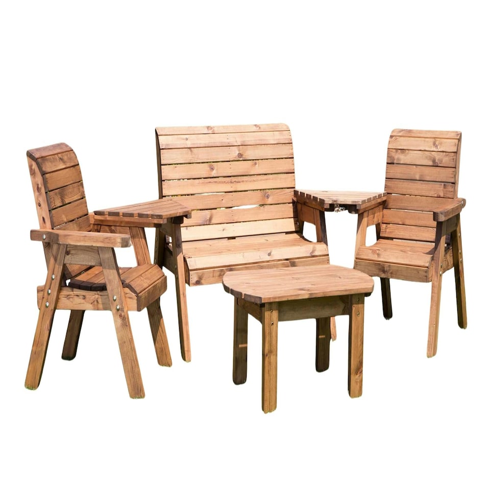 image 1 of Hand Made 4 Seater Chunky Rustic Wooden Garden Furniture Multi Set