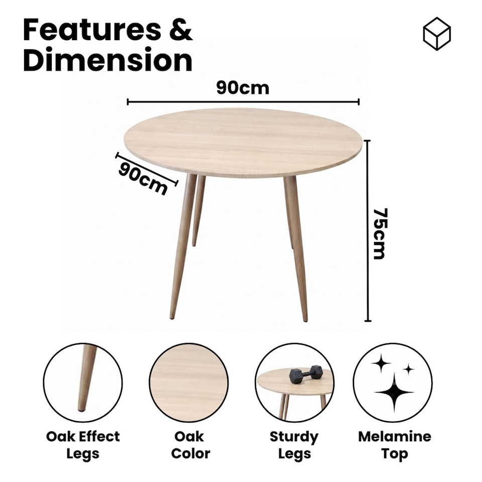 image 1 of Dining Table Beige Wood Kitchen Place for 4 Seats, Dining Table Only (Beige H 75 x L 90 x W 90 cm) | Brown