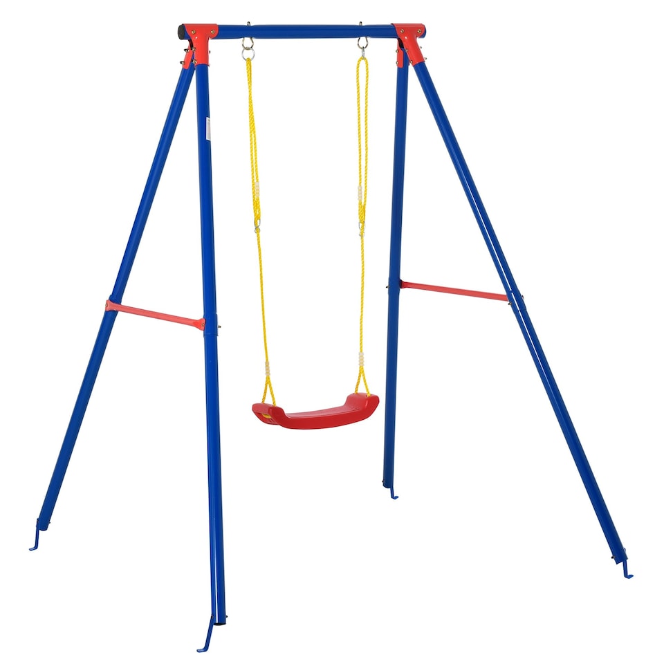 image 1 of Outsunny Metal Swing Set w/ Adjustable Rope A-Frame Stand Outdoor Playset