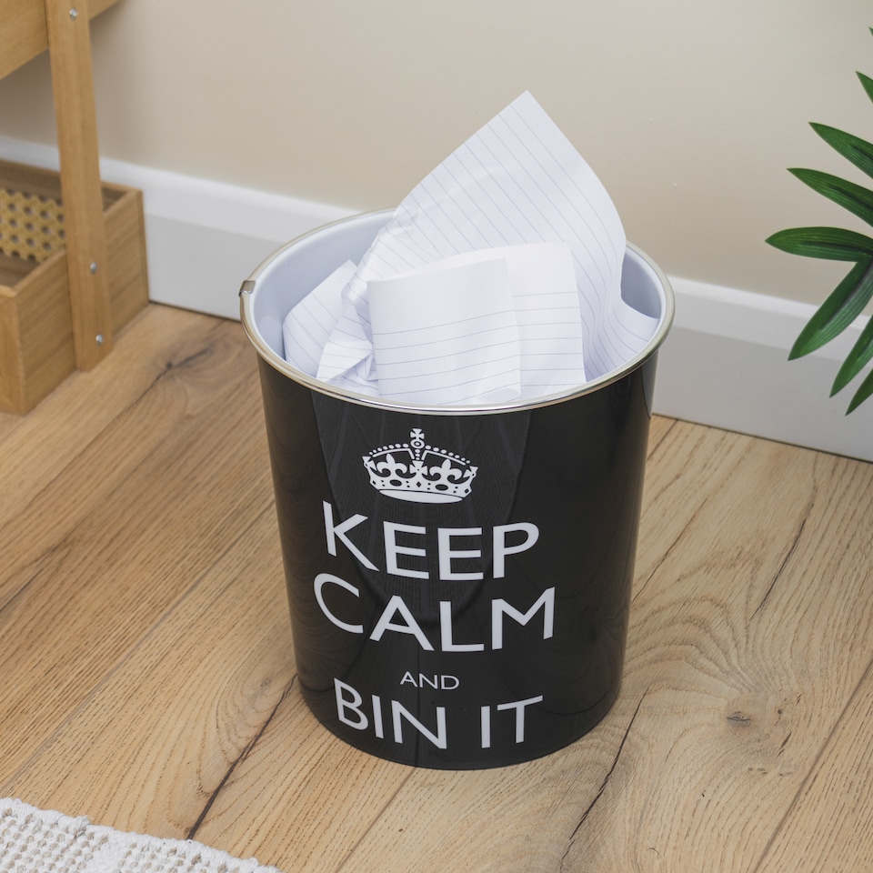 image 1 of JVL Onyx Round Waste Bin 7L Decorative Bathroom Bedroom Office Bin It