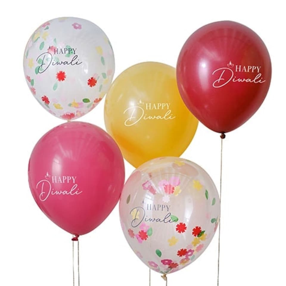 image 1 of Multicoloured Happy Diwali Latex Balloons 30cm / 12 in - Pack of 5