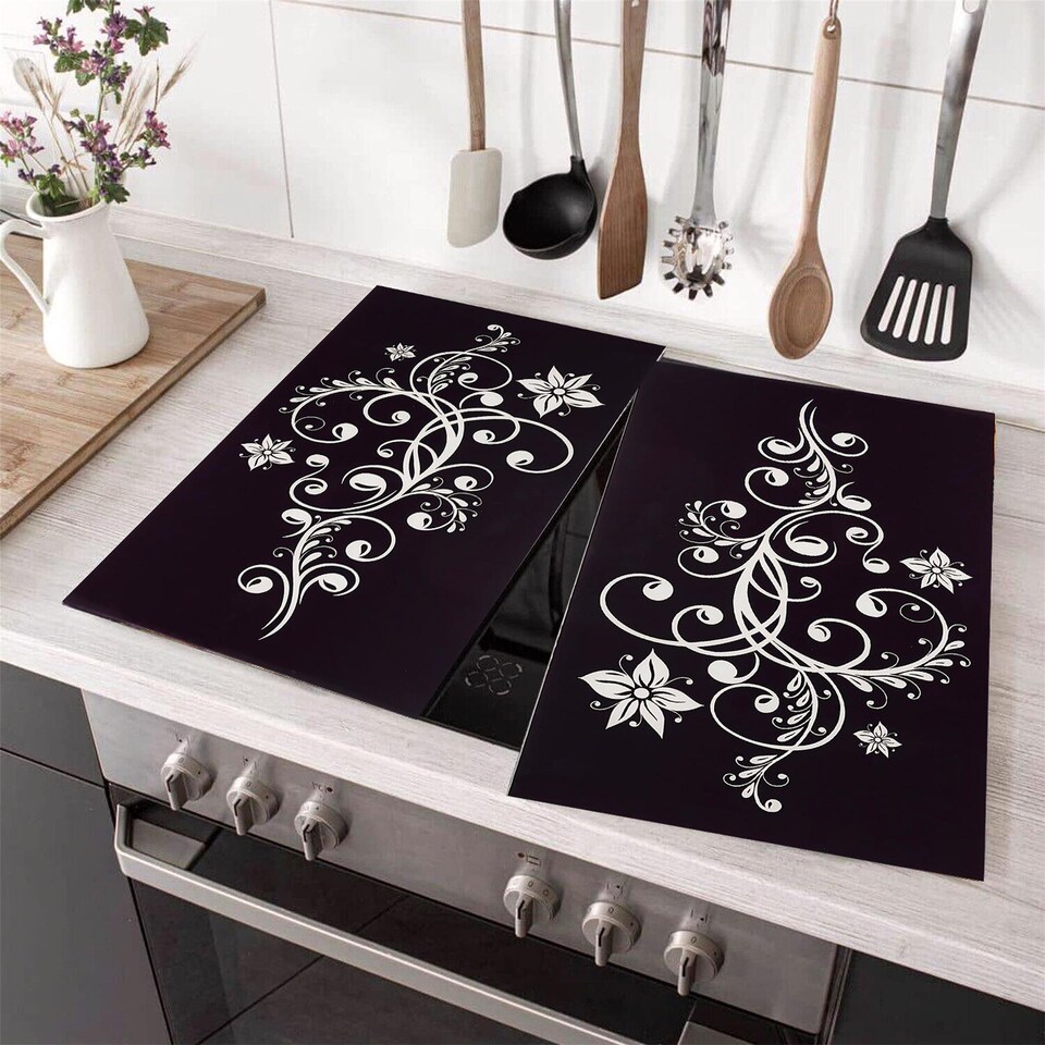 image 1 of GEEZY Glass Chopping Boards Set of 2 Floral Design Heat Resistant Worktop Protectors
