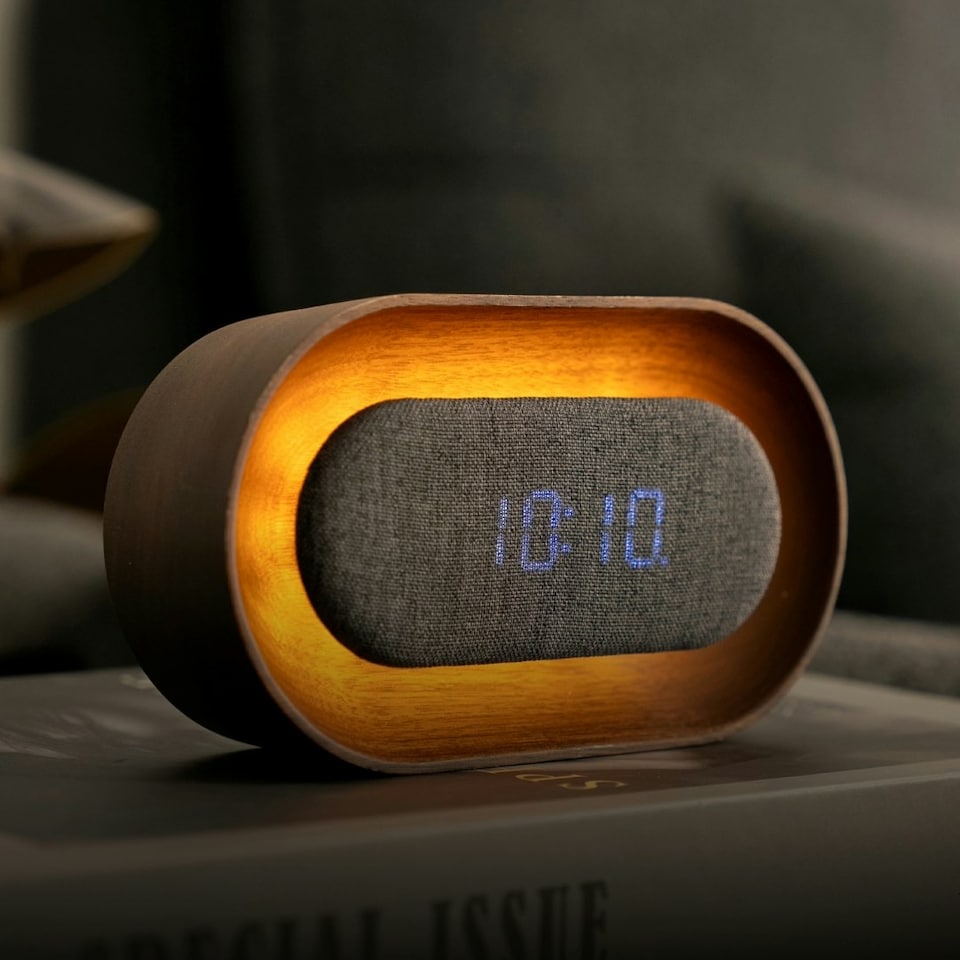 image 1 of Gingko Lumos Clock & Lamp - Oval N/A | Walnut