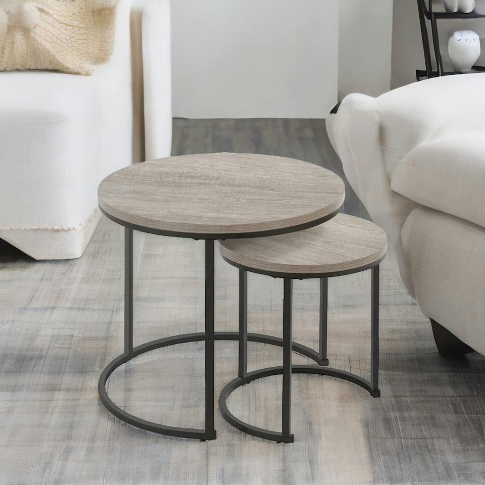 image 1 of Set Of 2 Round Nesting Tables Grey Grey