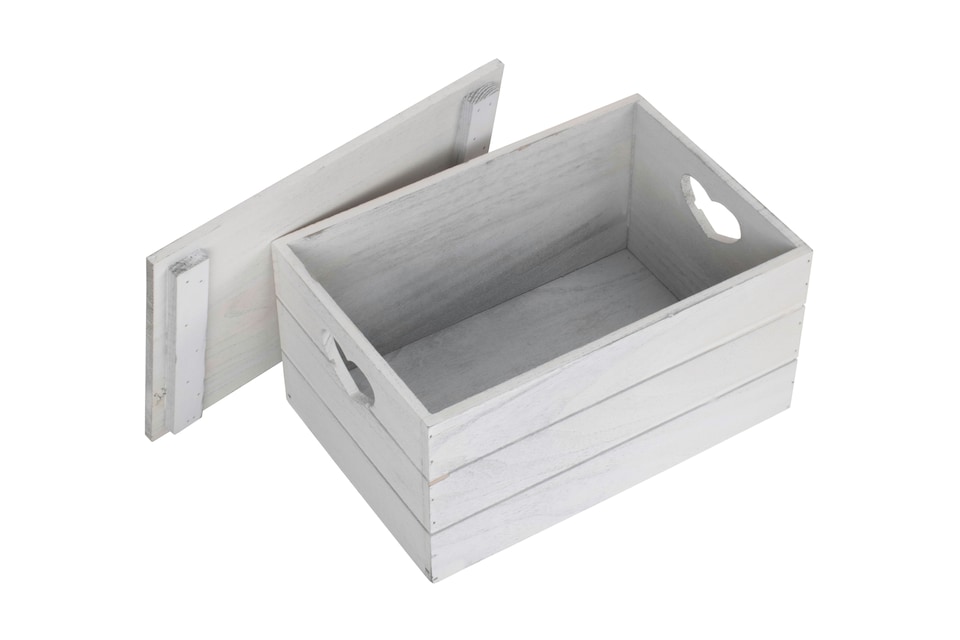 image 1 of Large Vintage Effect Heart Cut Handle Wooden Lidded Storage Box | Brown | Brown | Large | 1