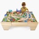 image 1 of Hooga Kids Activity Table Including 80 Piece Wooden Train Playset | Brown