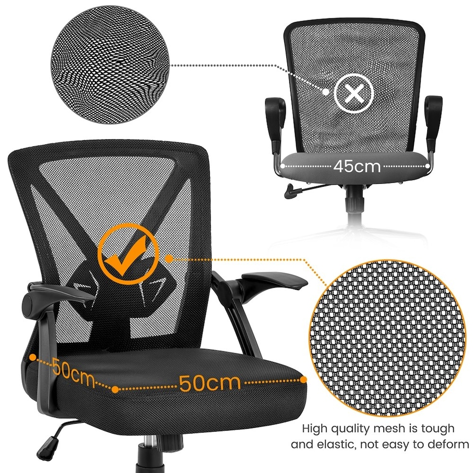 image 1 of Yaheetech Mesh Office Chair with 90° Flip-up Armrests | Black