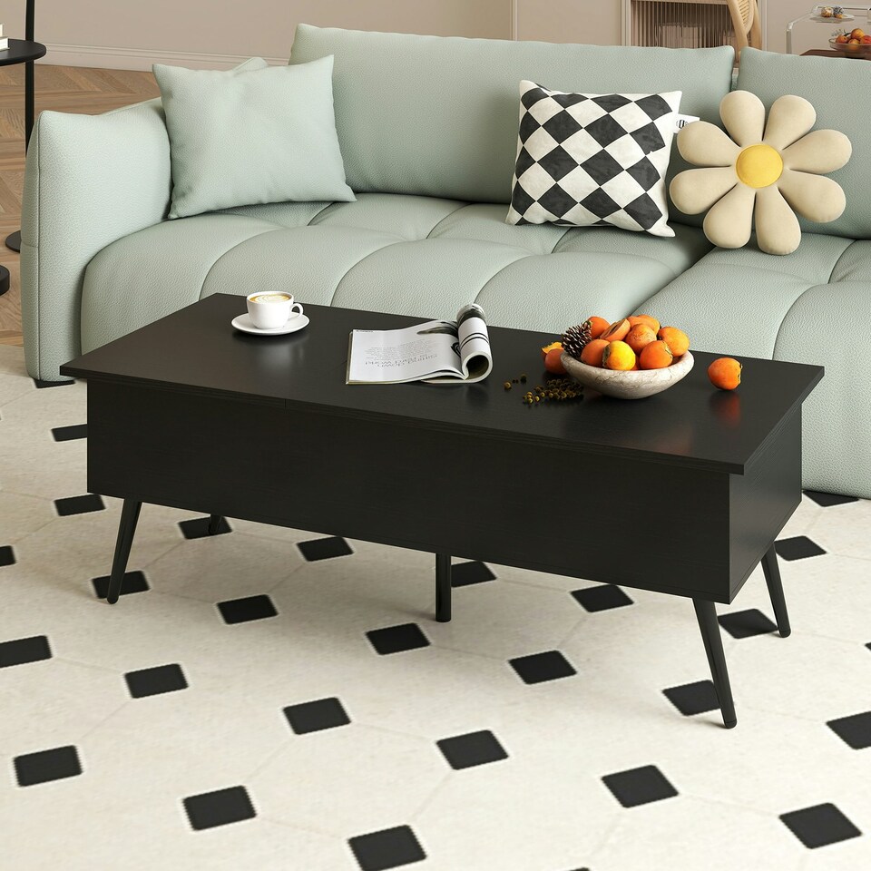 image 1 of COSTWAY Lift Top Coffee Table w/Storage Compartments Black Black