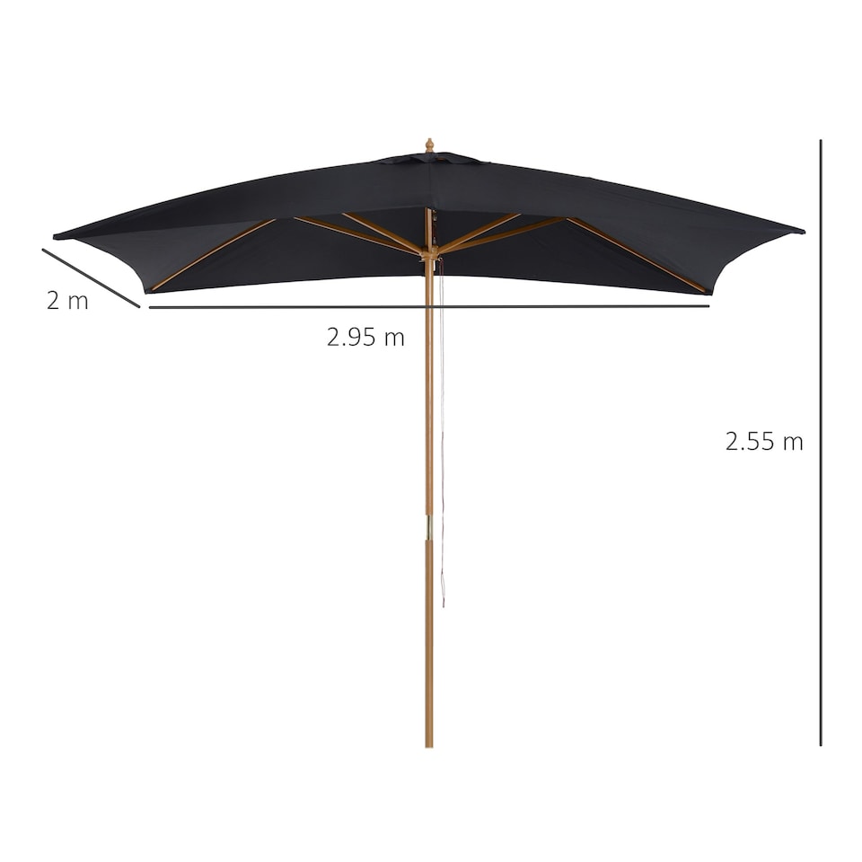 image 1 of Outsunny Wooden Garden Parasol Sun Shade Patio Umbrella Canopy Black