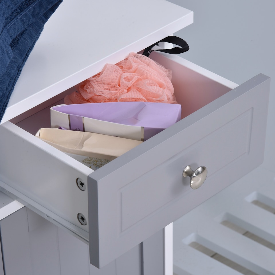 image 1 of kleankin 75x60cm Freestanding Bathroom Storage Cabinet Unit w  2 Drawers Cupboard Adjustable Shelf Metal Handles Traditional Style Grey White