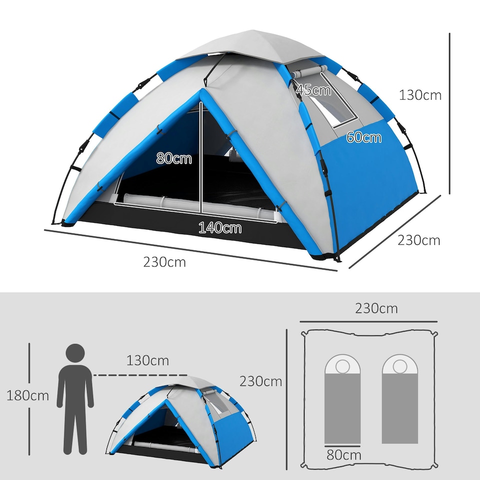 image 1 of Outsunny 3-4 Man Camping Tent Portable with Bag, Quick Setup, Dark Green