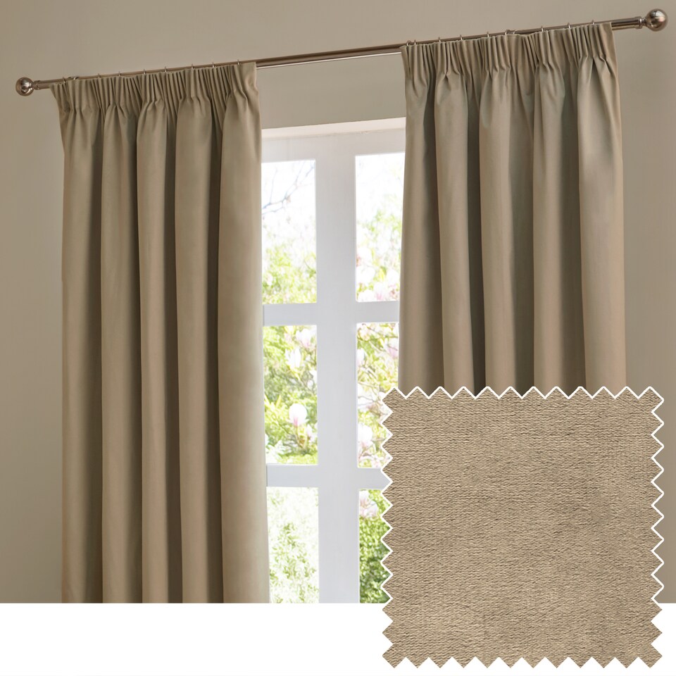 image 1 of furn. The Ultimate Velvet Blackout Pencil Pleat Curtain Pair, Mocha, (W)229x (D)183cm | Brown | Mocha | One Size