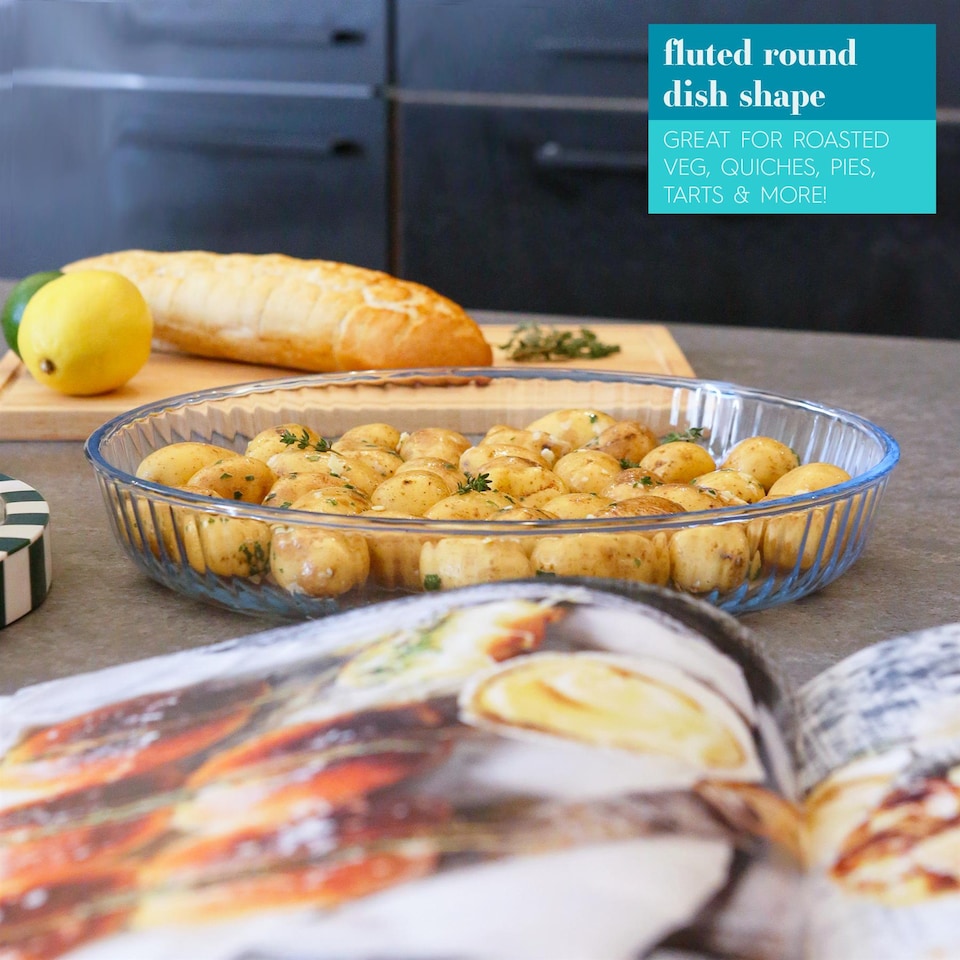 image 1 of Argon Tableware Optical Round Glass Oven Dish - 32cm x 32cm | Clear | Clear | 32cm x 32cm