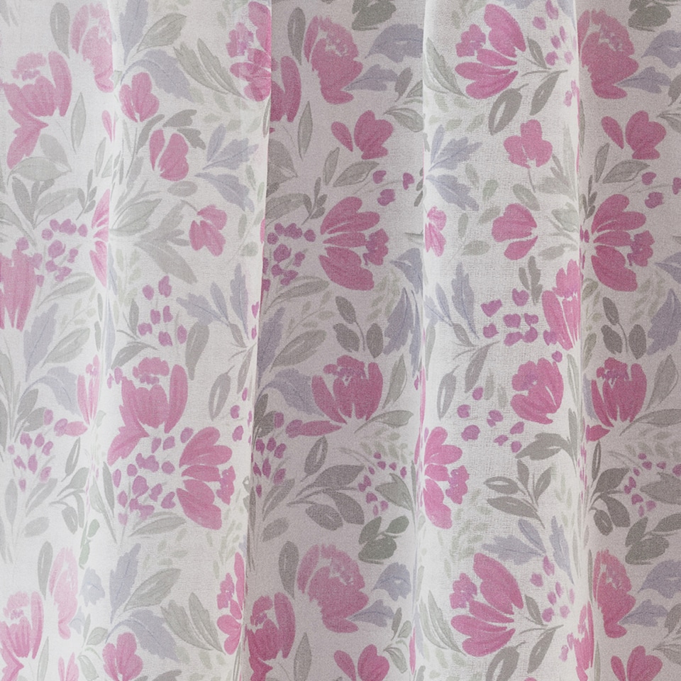 image 1 of Mia Pink Floral Print Sheer Voile Panels - Pair 140 x 137cm (55x54")