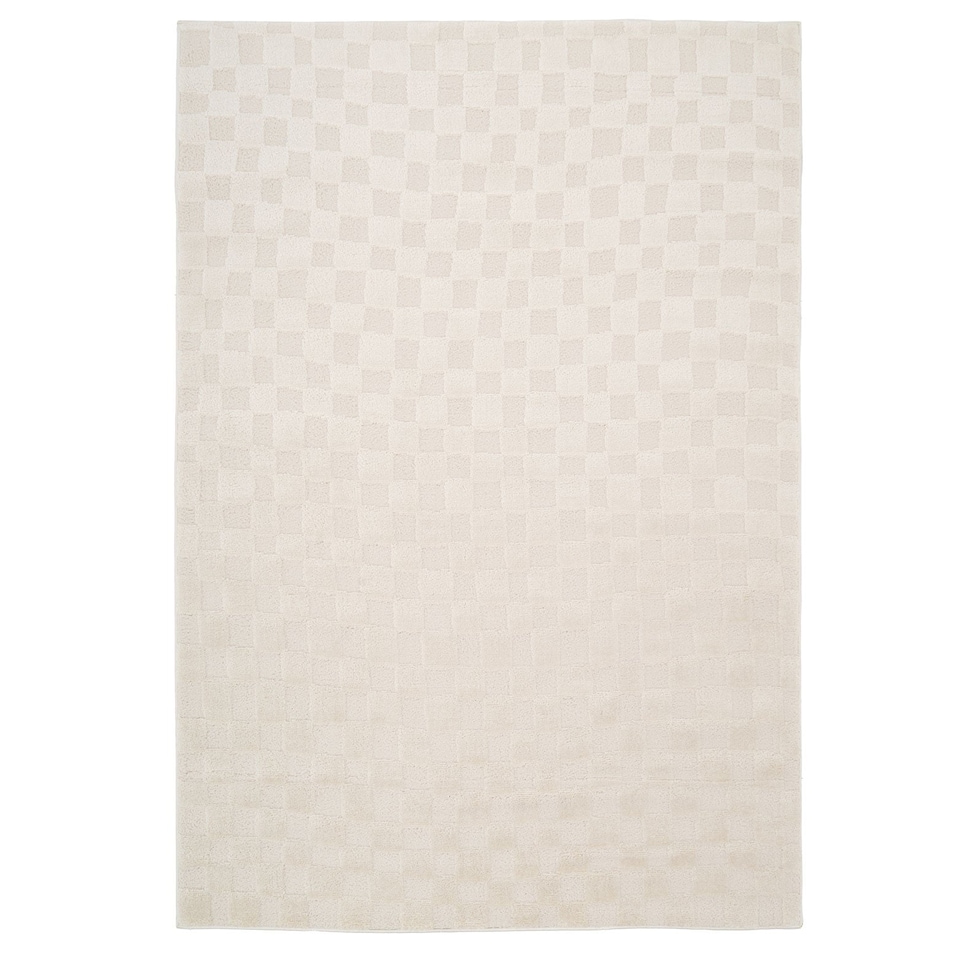 image 1 of KUKOON Retro Checkerboard Plush Pile Cream Beige Living Room Area Rug 240cm x 330cm