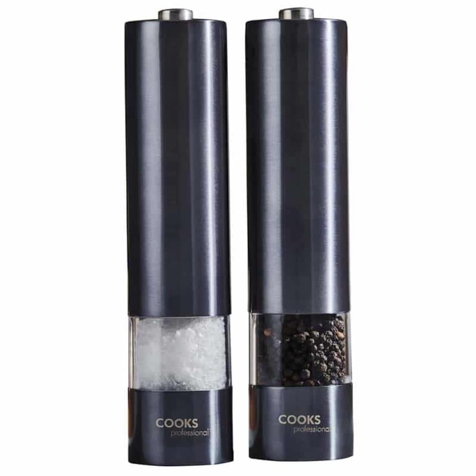 image 1 of Cooks Professional Electric Salt & Pepper Mill - Stainless Steel Automatic Grinder - Graphite