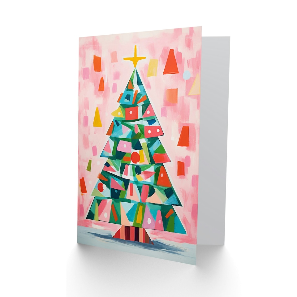 image 1 of Colourful Abstract Geometric Tree Painting Xmas Blank Christmas Card