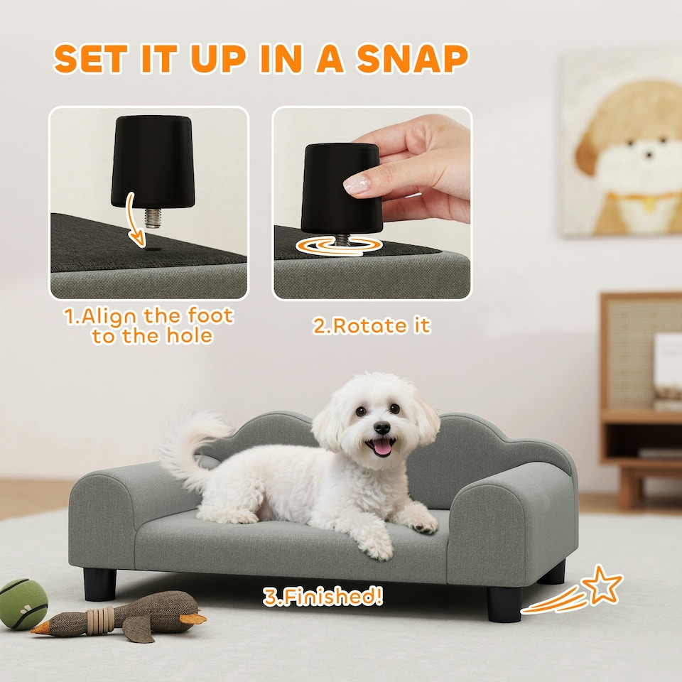 image 1 of Dog Sofa Bed, Cat Sofa with Backrest, Armrest, for Small Dogs, Grey | Grey | One Size
