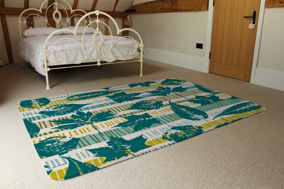 image 1 of Autumn Seamless Pattern With Leaves On Geometric Background Designer Rug | Multi