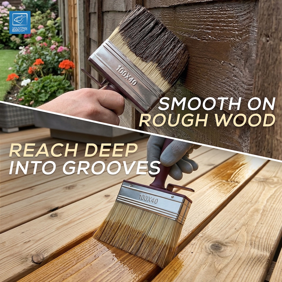image 1 of Shed and Fence 4 Inch Paint Brushes Large Block Brush Set for Wood Treatment & Stain - Pack of 2