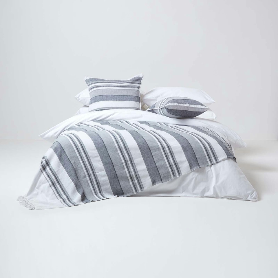 image 1 of Homescapes Cotton Striped Monochrome Cushion Cover Morocco - 60 x 60 cm | Grey | Monochrome | 60 x 60 cm