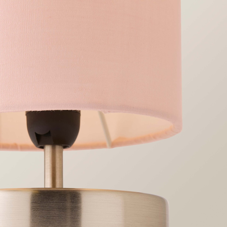 image 1 of ValueLights Satin Touch Dimmer Bedside Table Lamp With Pink Cylinder Light Shade