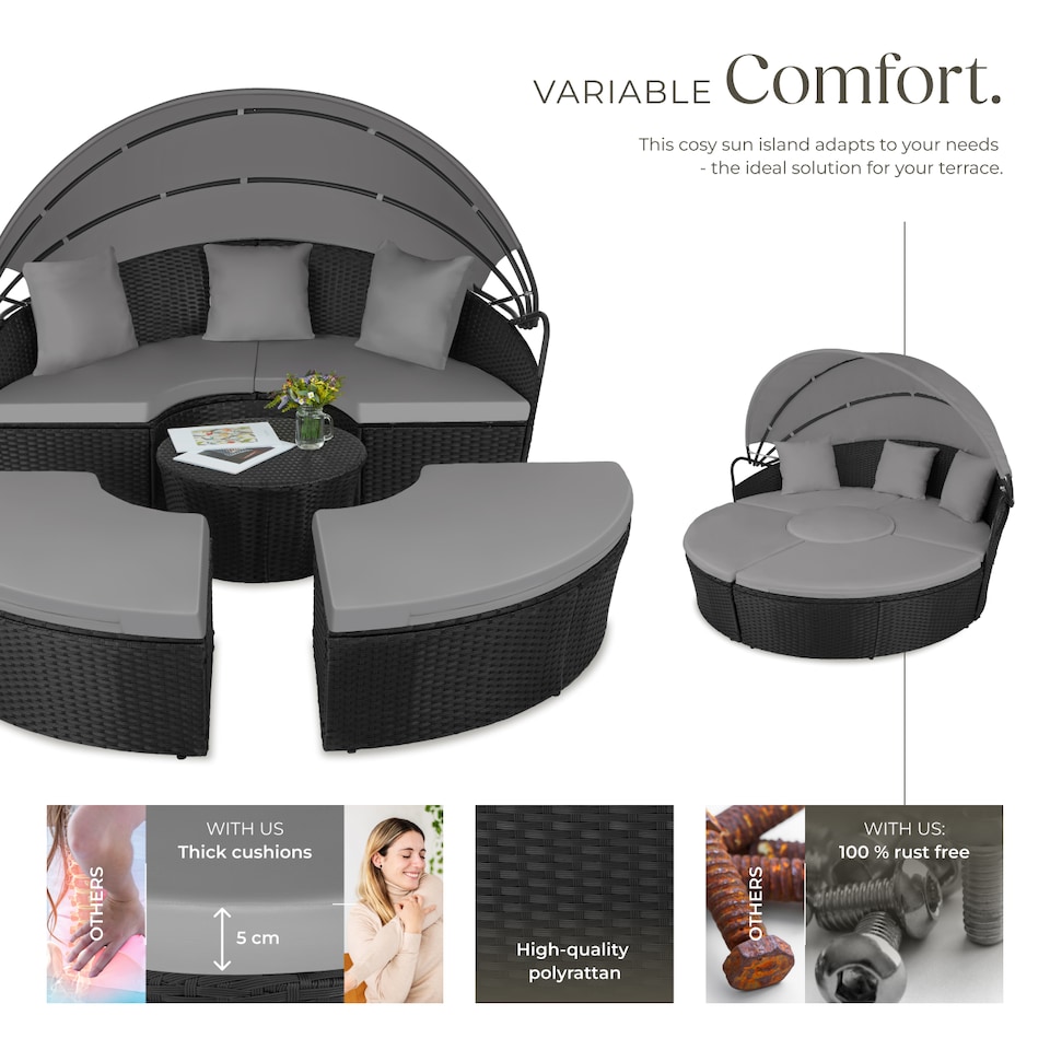 image 1 of Sun Lounger Santorini - modular garden furniture set with shade canopy | Black | black | 175 x 171 x 136 cm | 1