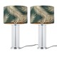 image 1 of Set of 2 Aura - Chrome Table Lamps with Green & Gold Leaf Shades Chrome | Green