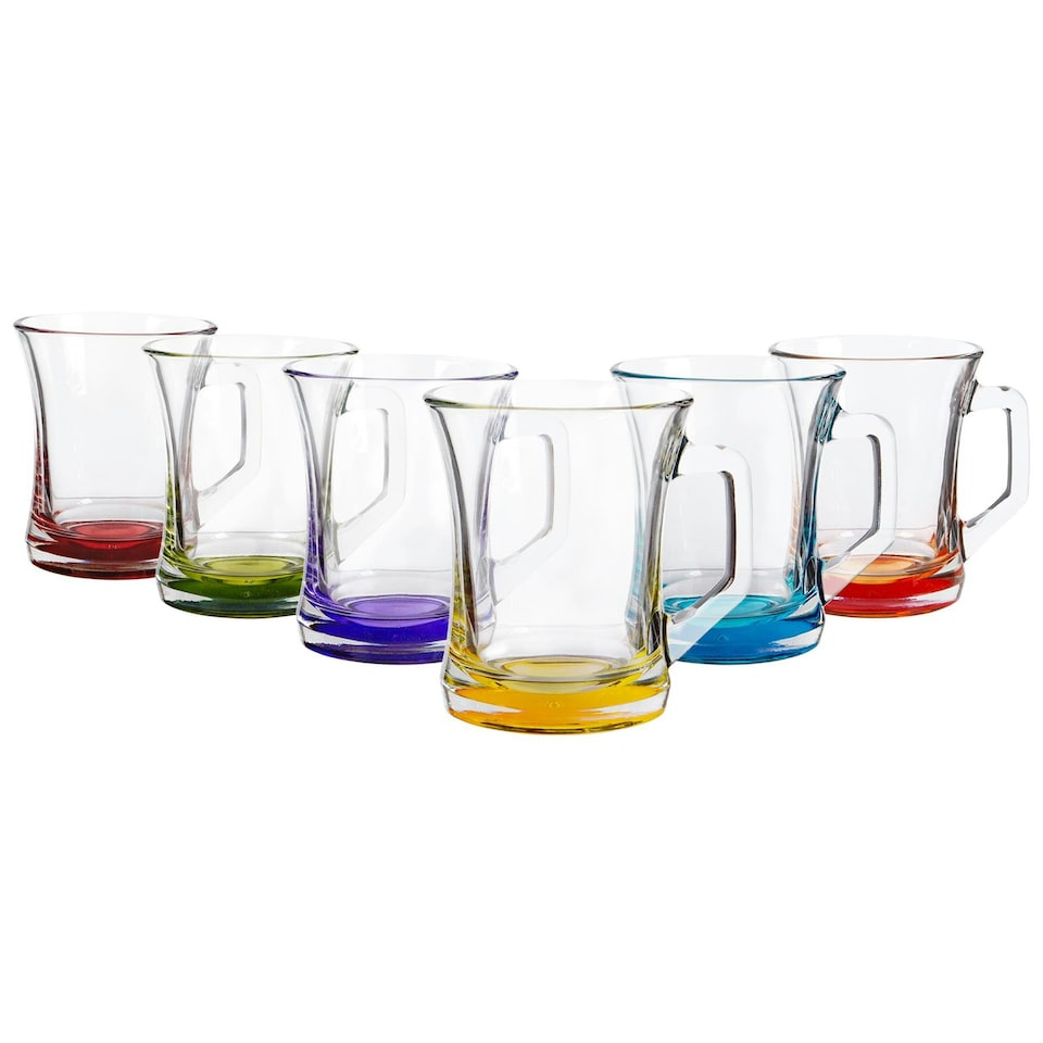 image 1 of LAV Zen+ Coloured Base Glass Coffee Mugs - 225ml - Multicolour - Pack of 6 Multi