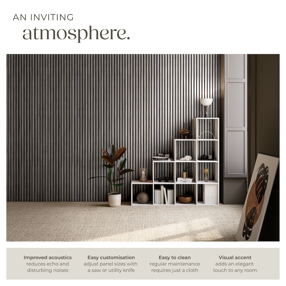image 1 of Acoustic Wall Panels Sonic Wall II with Real Wood Veneer and Sound-Absorbing Felt | Grey | light gray oak | 110 x 50 x 1.8 cm | 4