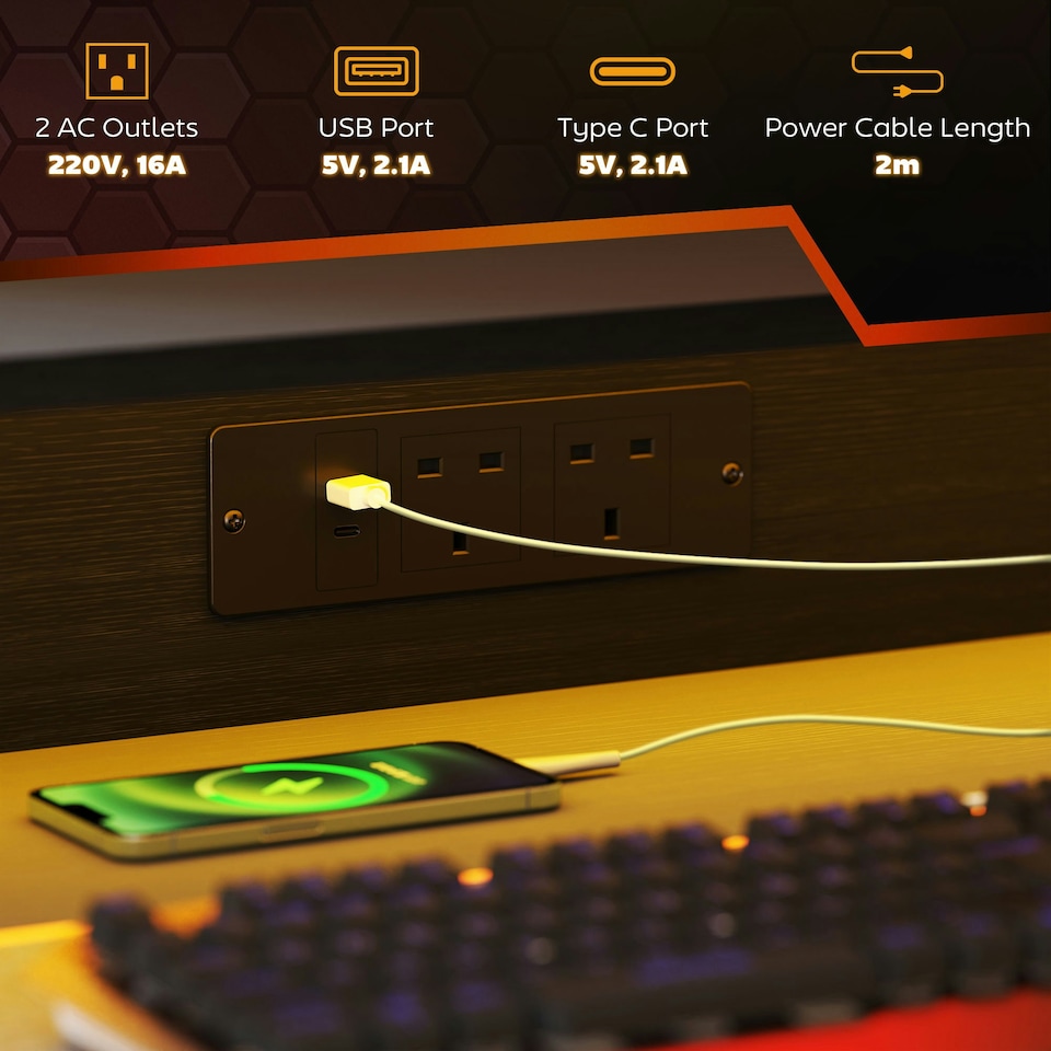 image 1 of HOMCOM LED Gaming Desk with Power Outlets and Monitor Stand 100 x 60cm Black