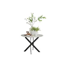 Furniturebox Novara 100cm White Marble Effect Black Leg Table
