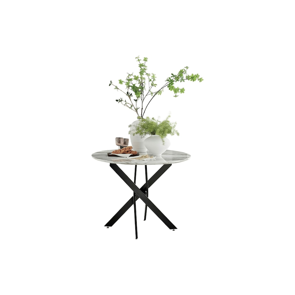 image 1 of Furniturebox Novara 100cm White Marble Effect Black Leg Table